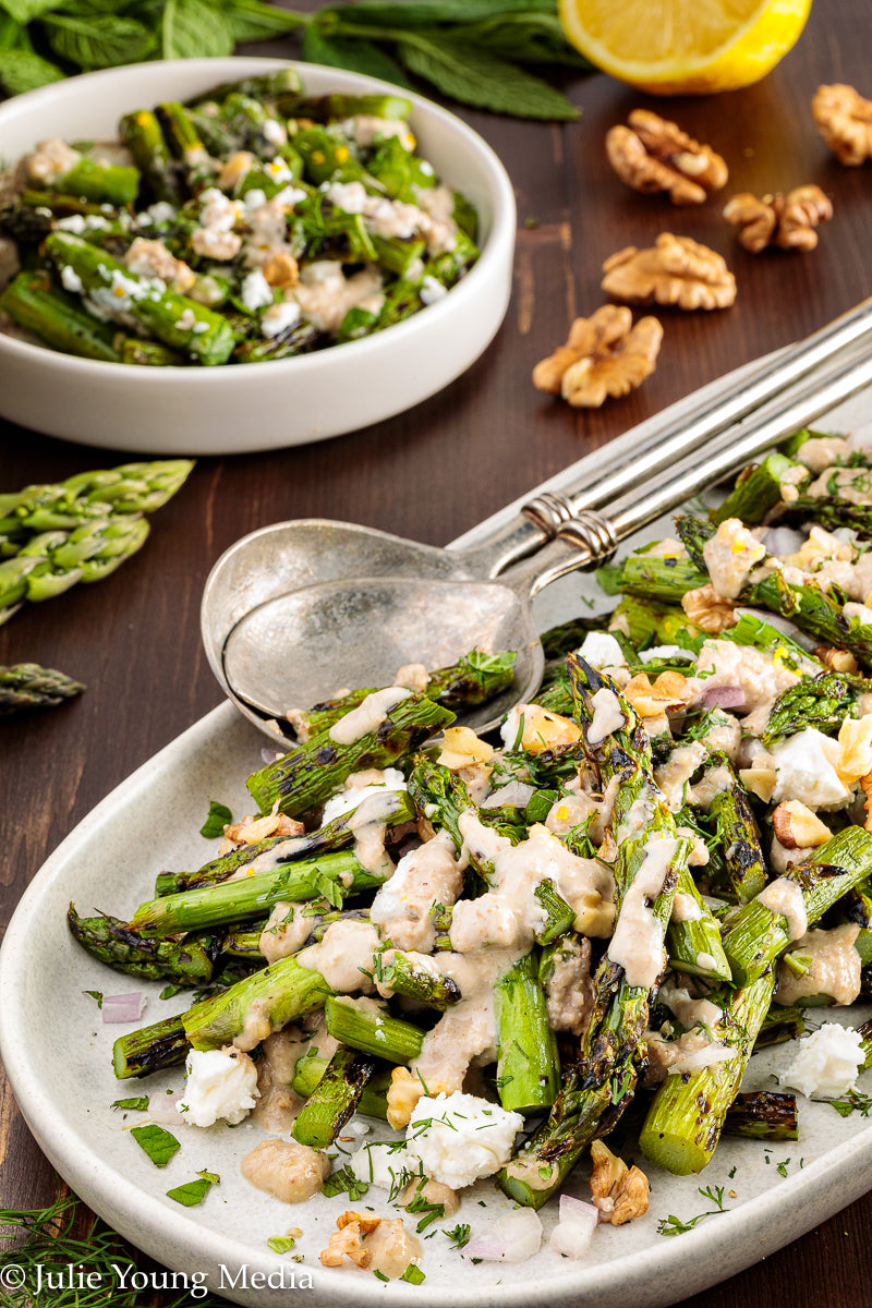 Grilled Asparagus Salad with Walnuts Feta and Herbs