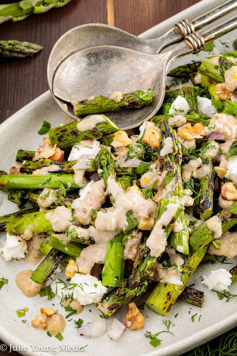 Grilled Asparagus Salad with Walnuts Feta and Herbs