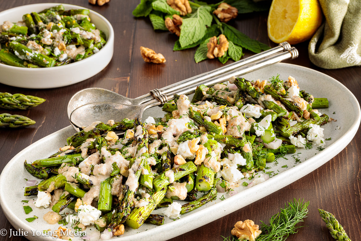 Grilled Asparagus Salad with Walnuts Feta and Herbs