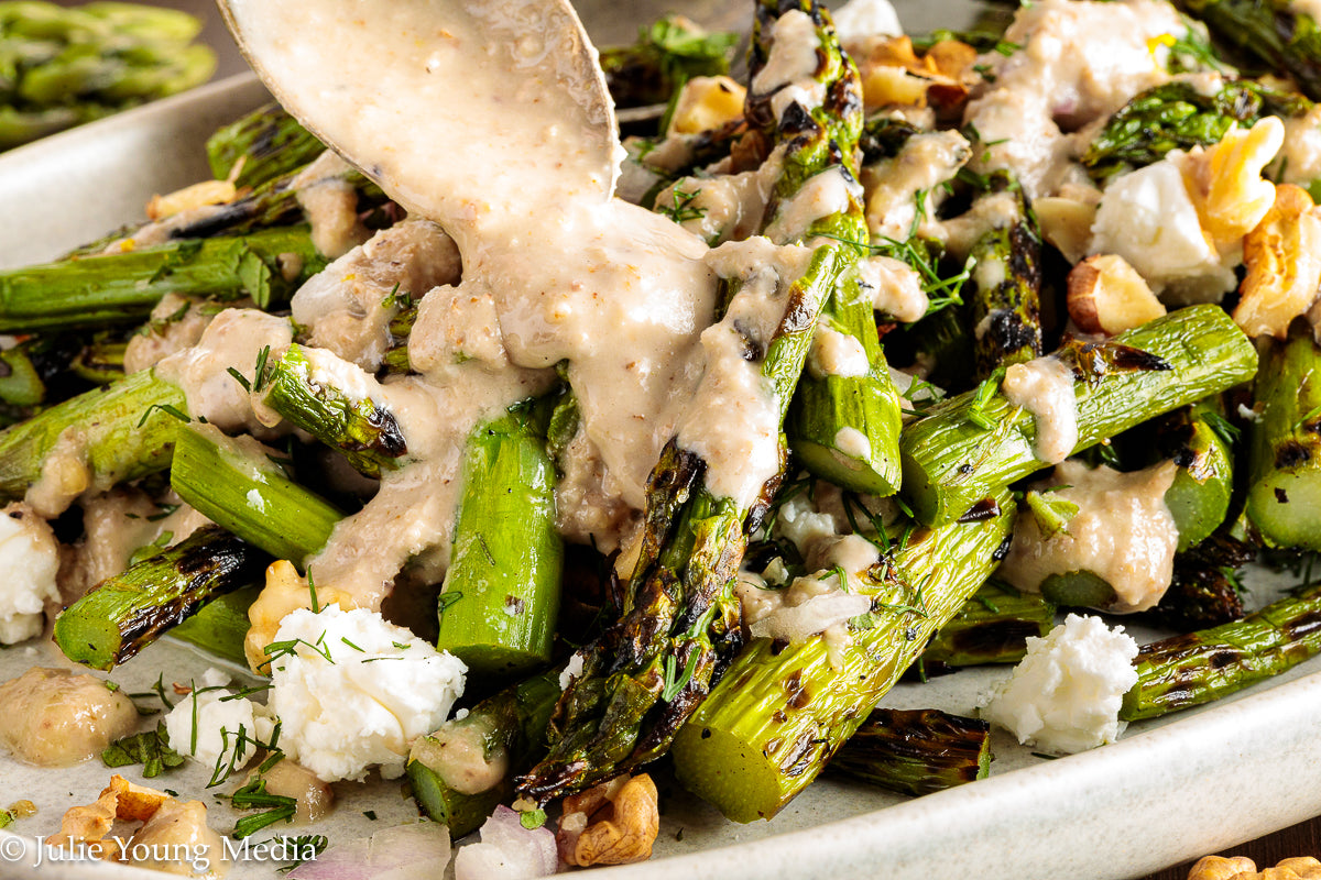 Grilled Asparagus Salad with Walnuts Feta and Herbs