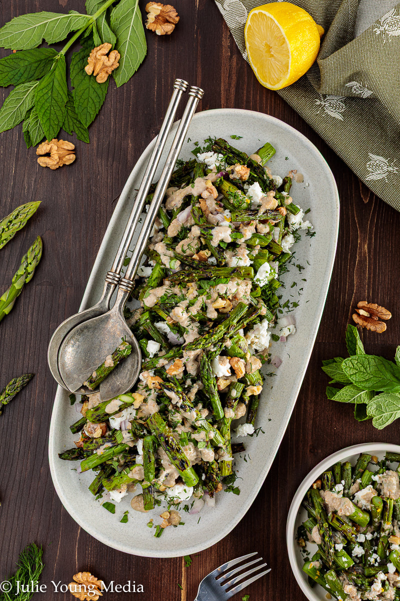 Grilled Asparagus Salad with Walnuts Feta and Herbs