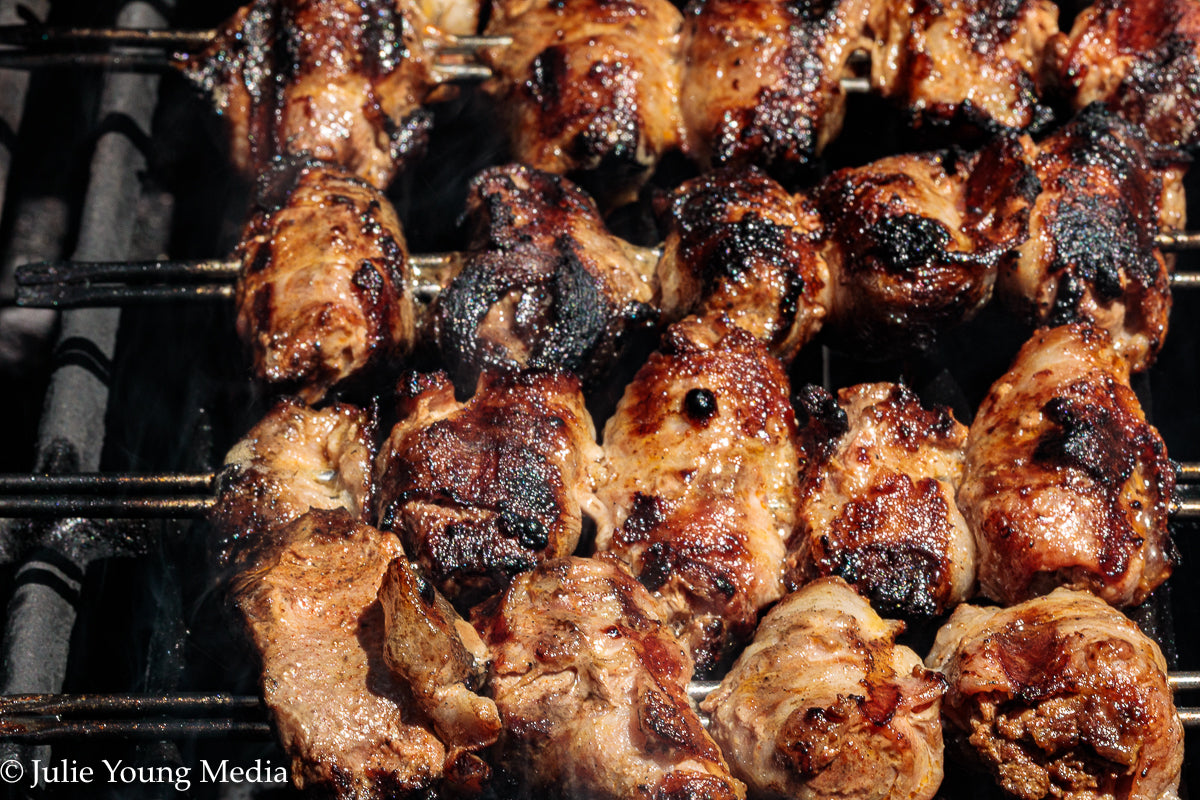 Grilled Liver and Bacon Skewers + Onion Parsley Salad