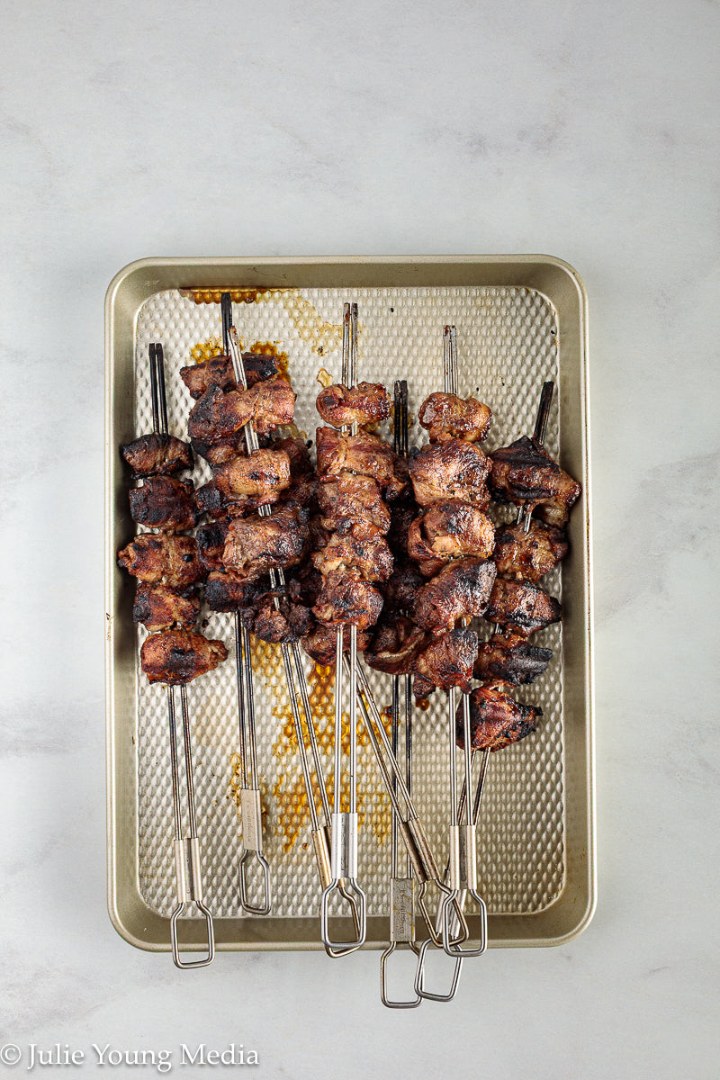 Grilled Liver and Bacon Skewers + Onion Parsley Salad