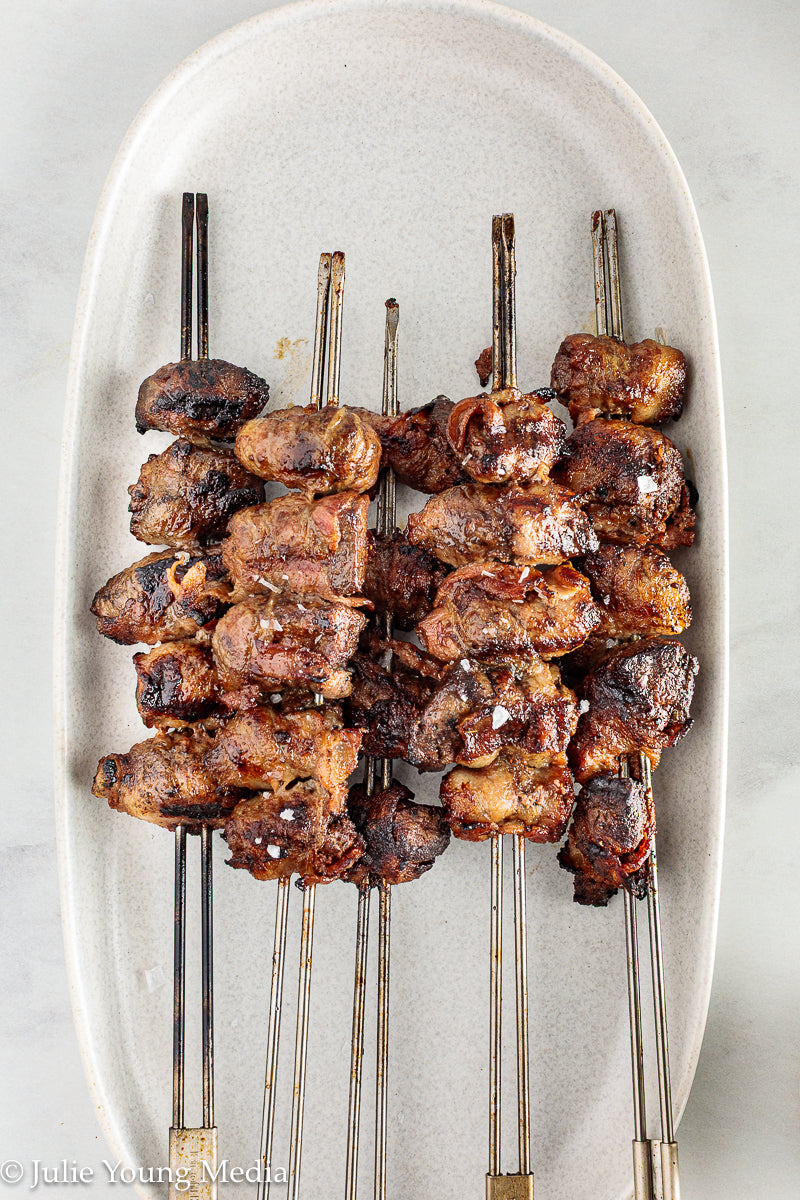 Grilled Liver and Bacon Skewers + Onion Parsley Salad
