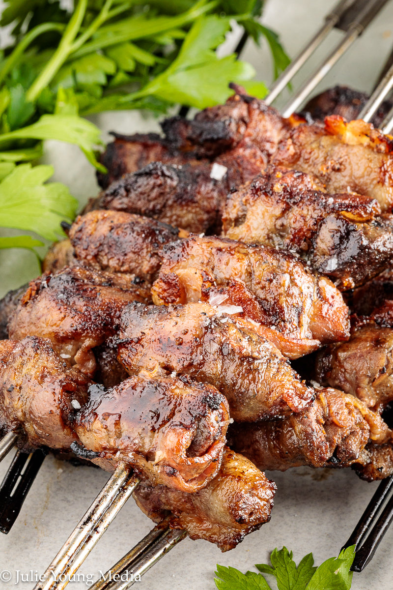 Grilled Liver and Bacon Skewers + Onion Parsley Salad