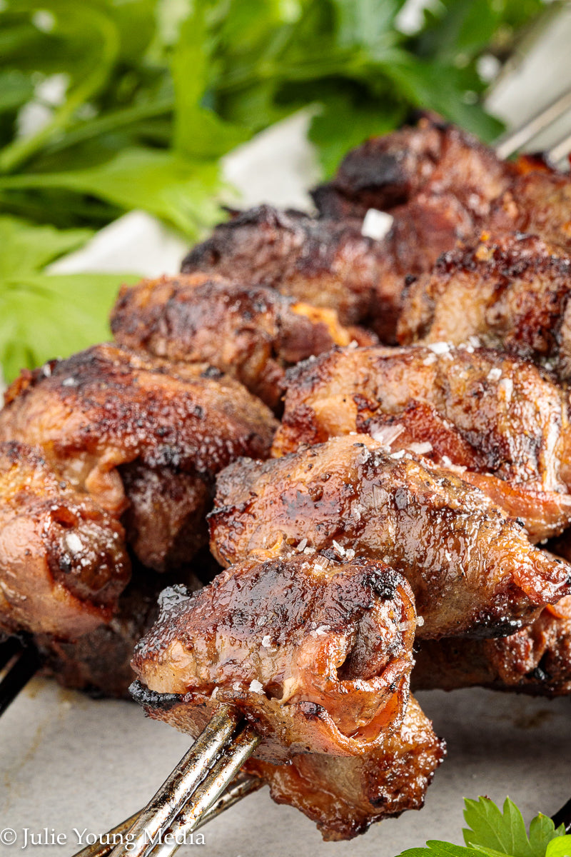 Grilled Liver and Bacon Skewers + Onion Parsley Salad
