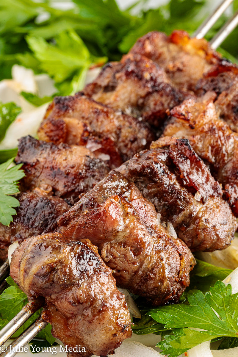 Grilled Liver and Bacon Skewers + Onion Parsley Salad