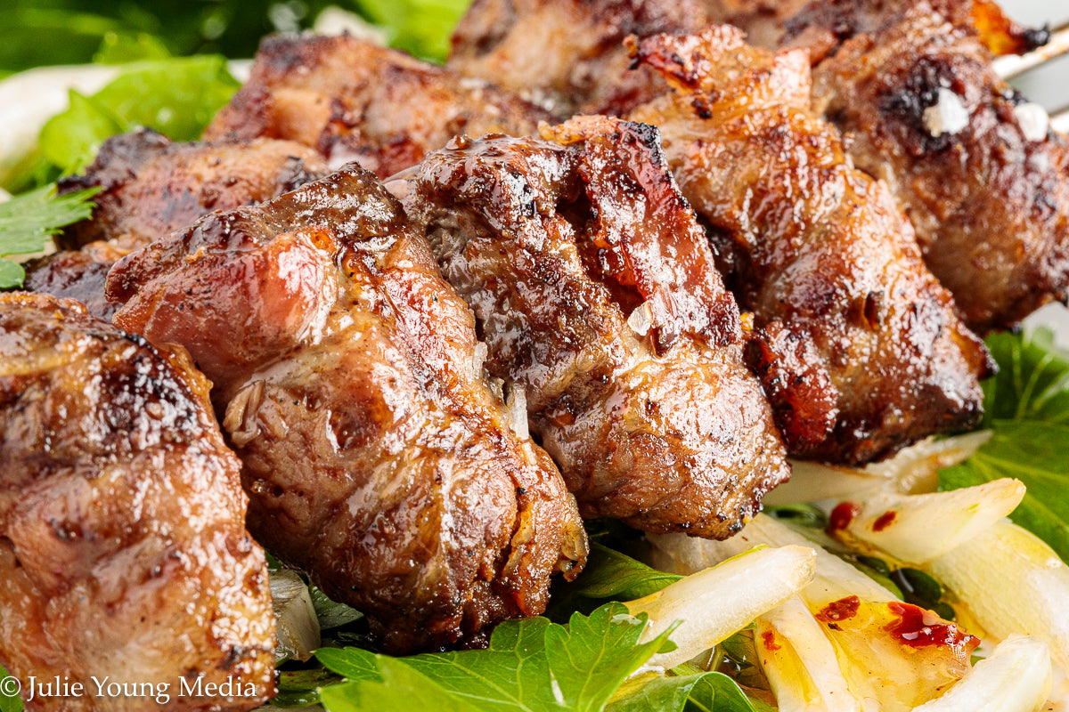 Grilled Liver and Bacon Skewers + Onion Parsley Salad