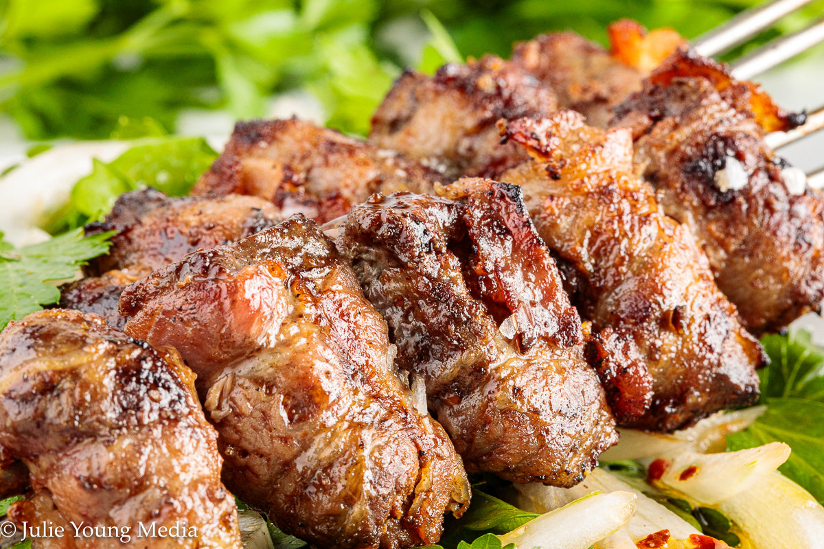 Grilled Liver and Bacon Skewers + Onion Parsley Salad