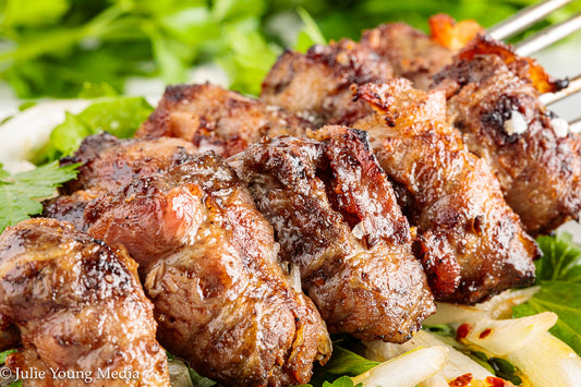 Grilled Liver and Bacon Skewers + Onion Parsley Salad