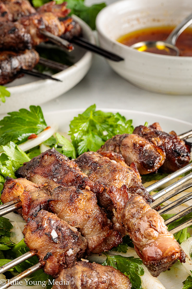 Grilled Liver and Bacon Skewers + Onion Parsley Salad