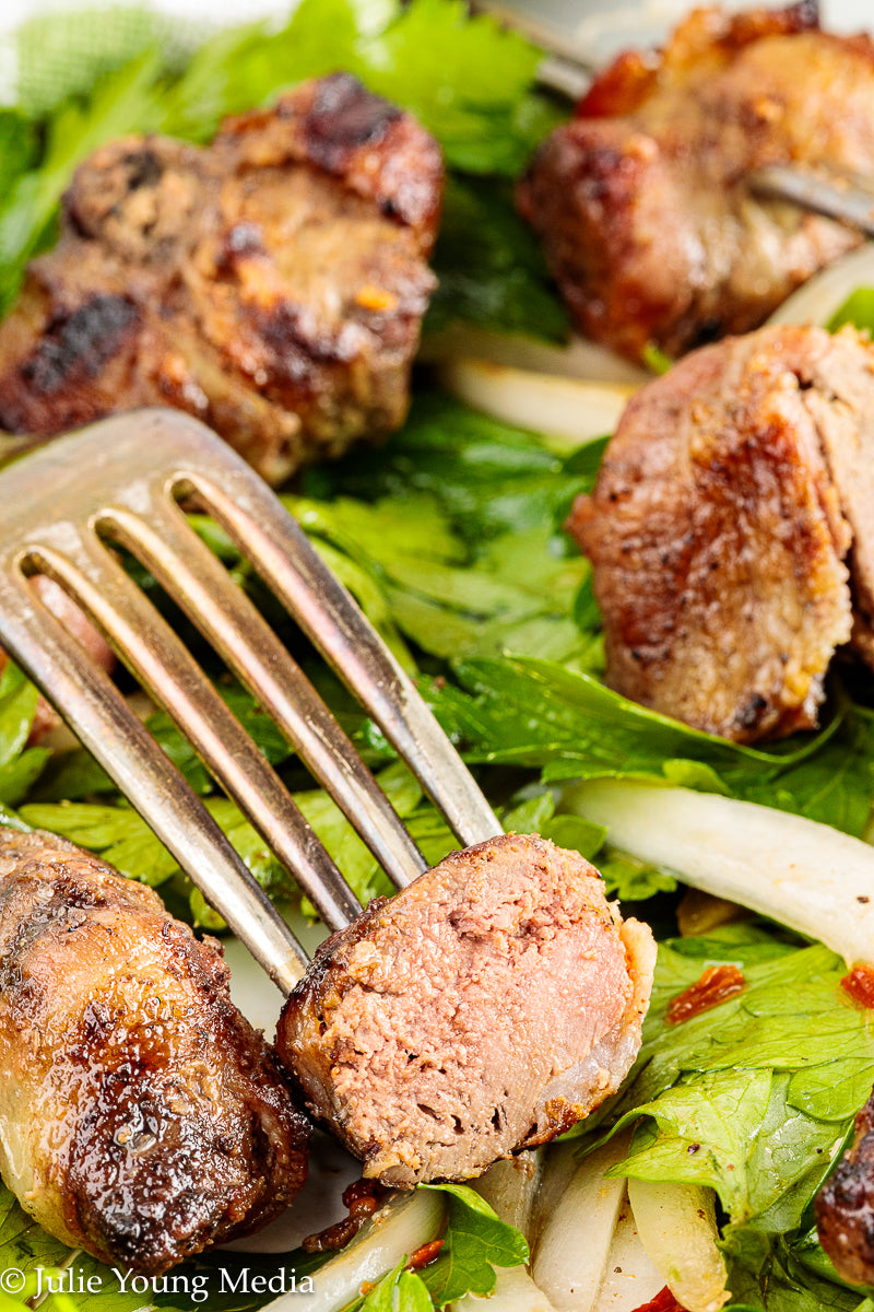 Grilled Liver and Bacon Skewers + Onion Parsley Salad