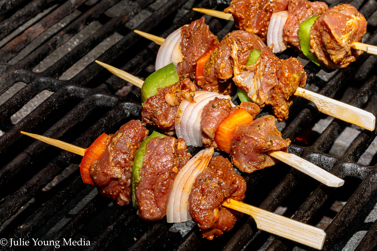 Grilled Leg of Lamb Kabobs with Lemon Herb Finishing Oil