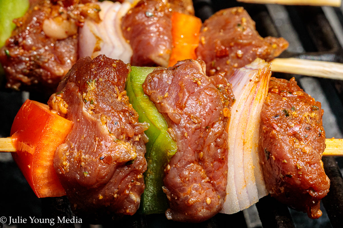 Grilled Leg of Lamb Kabobs with Lemon Herb Finishing Oil