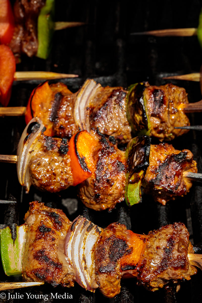 Grilled Leg of Lamb Kabobs with Lemon Herb Finishing Oil