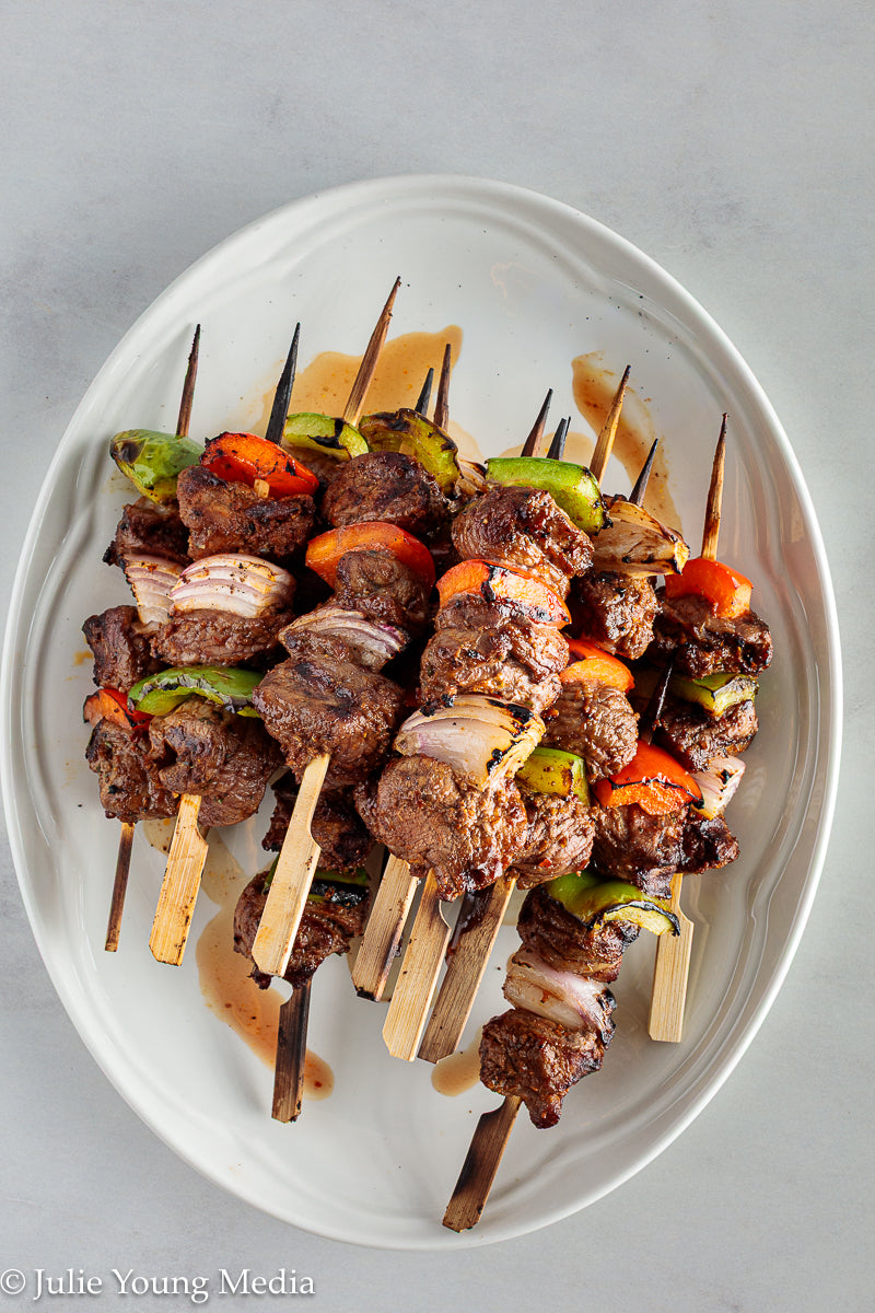 Grilled Leg of Lamb Kabobs with Lemon Herb Finishing Oil