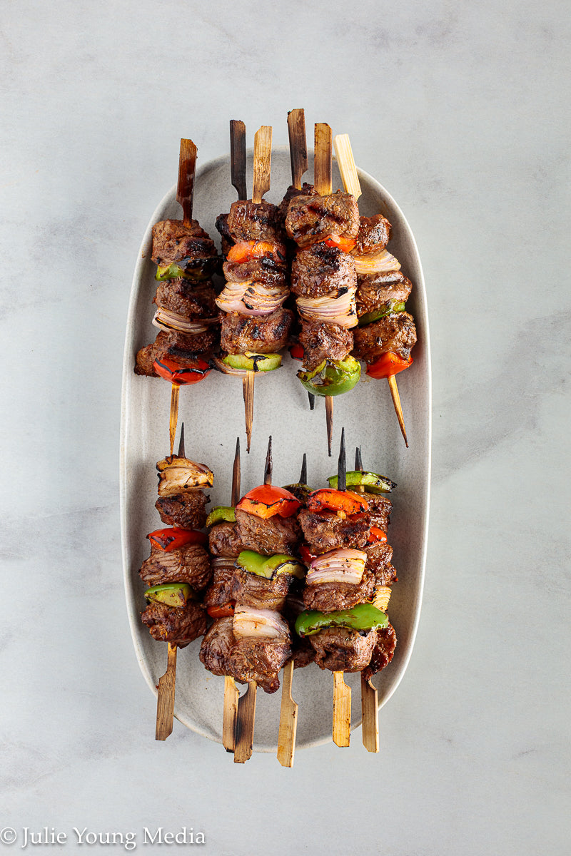 Grilled Leg of Lamb Kabobs with Lemon Herb Finishing Oil