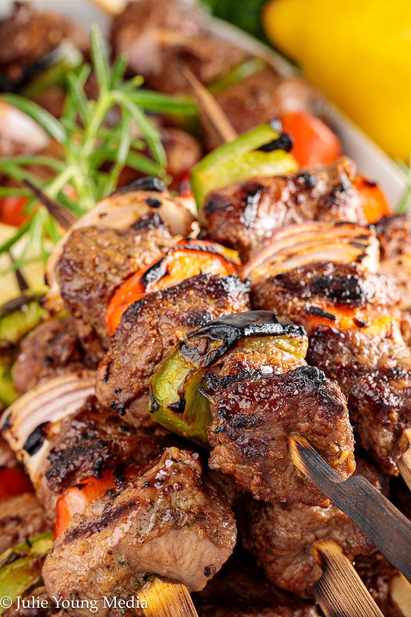 Grilled Leg of Lamb Kabobs with Lemon Herb Finishing Oil