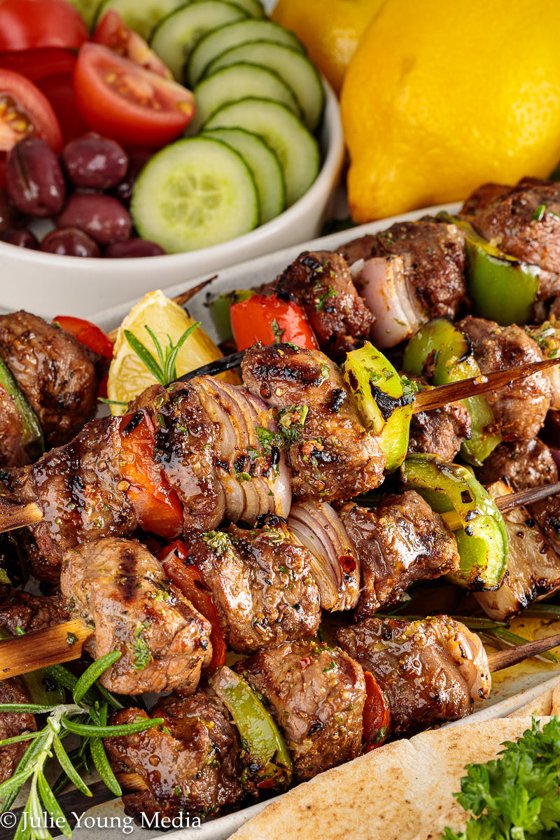 Grilled Leg of Lamb Kabobs with Lemon Herb Finishing Oil