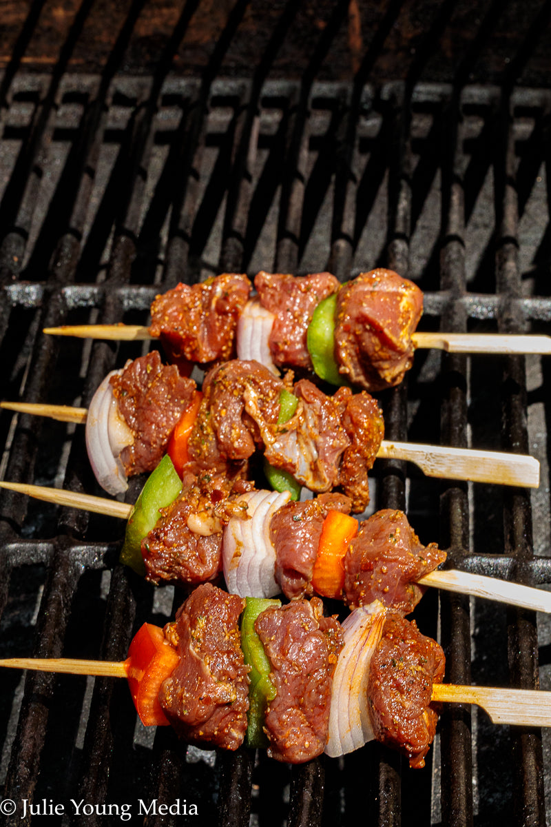 Grilled Leg of Lamb Kabobs with Lemon Herb Finishing Oil