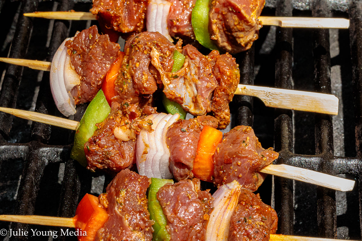 Grilled Leg of Lamb Kabobs with Lemon Herb Finishing Oil