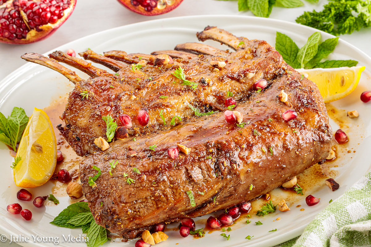 Grilled Rack of Lamb with Pomegranate Molasses Glaze