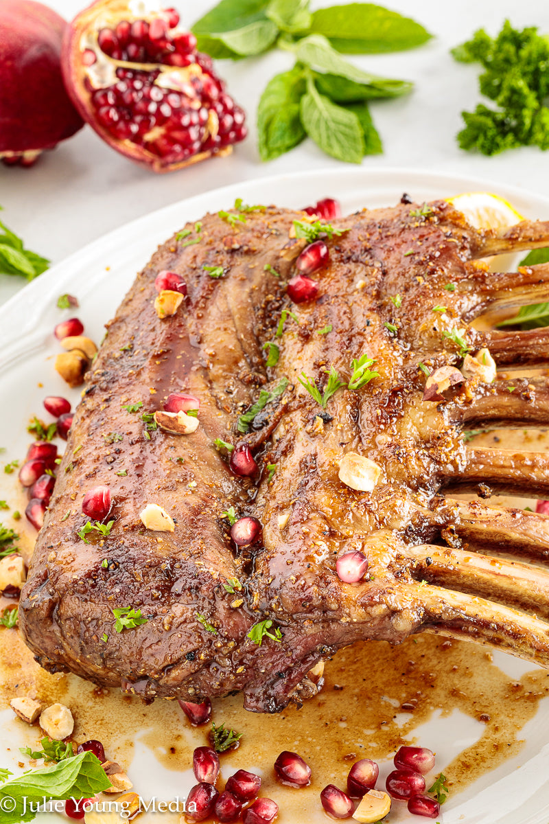 Grilled Rack of Lamb with Pomegranate Molasses Glaze
