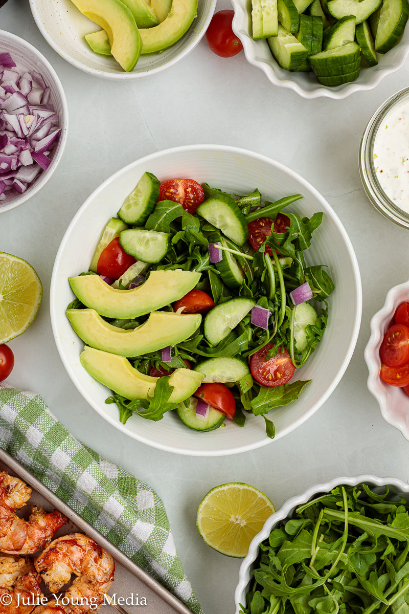 Grilled Shrimp Salad with Creamy Lime and Black Pepper Dressing