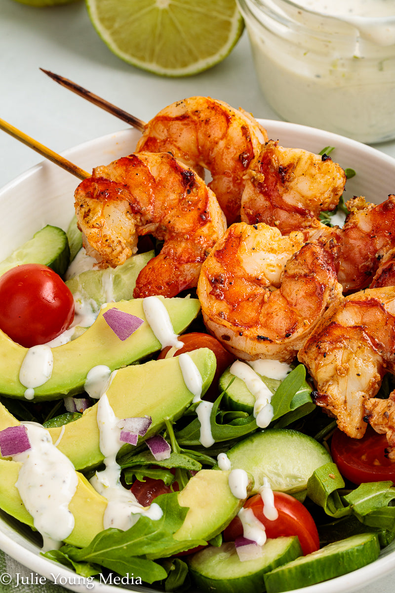 Grilled Shrimp Salad with Creamy Lime and Black Pepper Dressing