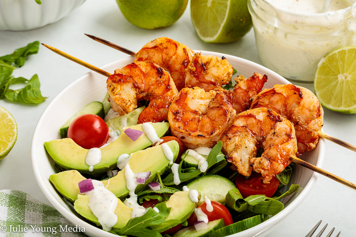 Grilled Shrimp Salad with Creamy Lime and Black Pepper Dressing