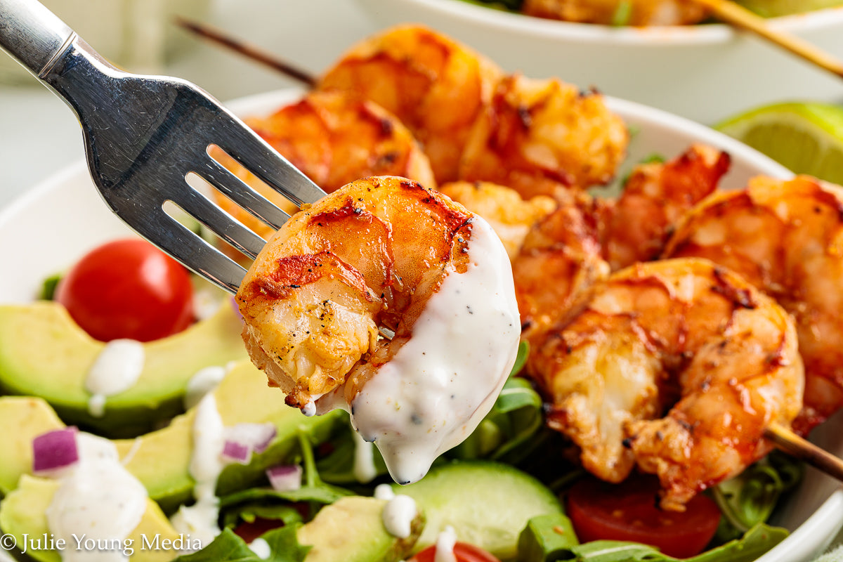 Grilled Shrimp Salad with Creamy Lime and Black Pepper Dressing