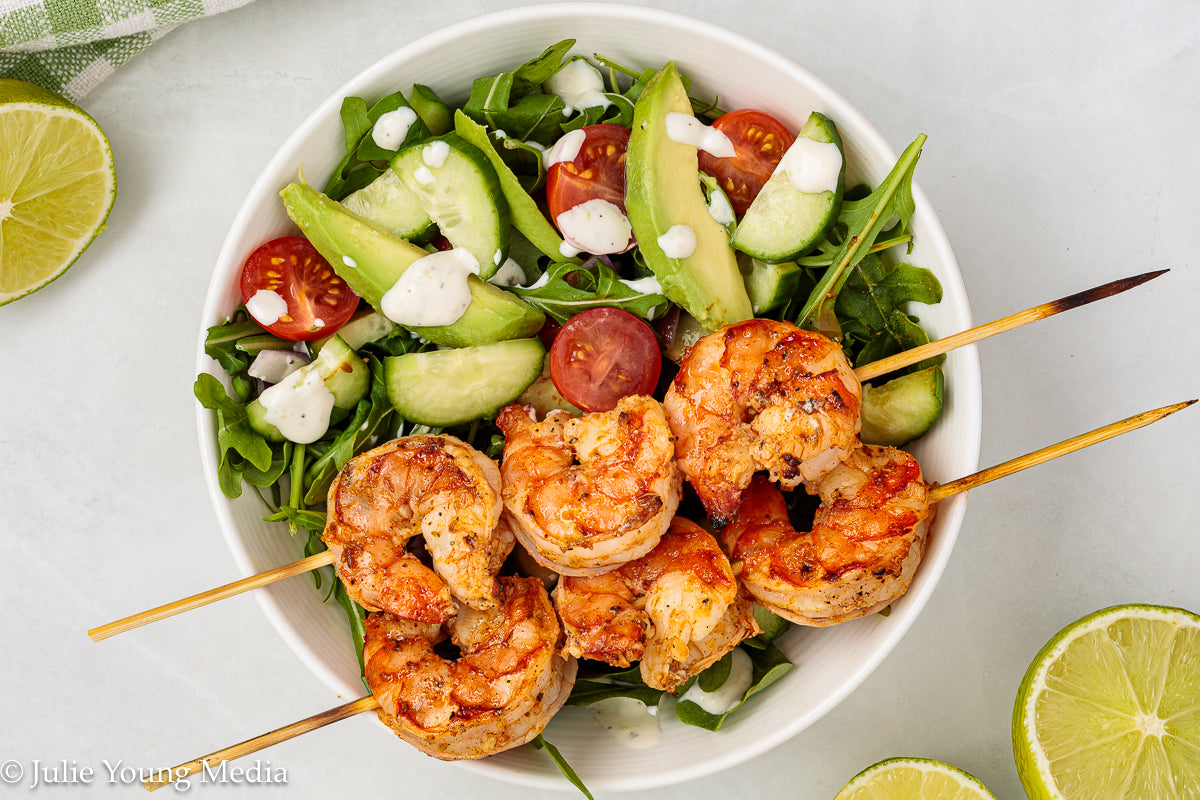 Grilled Shrimp Salad with Creamy Lime and Black Pepper Dressing