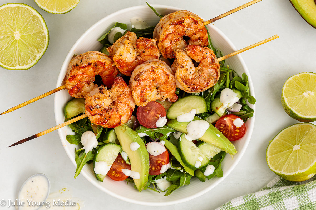 Grilled Shrimp Salad with Creamy Lime and Black Pepper Dressing