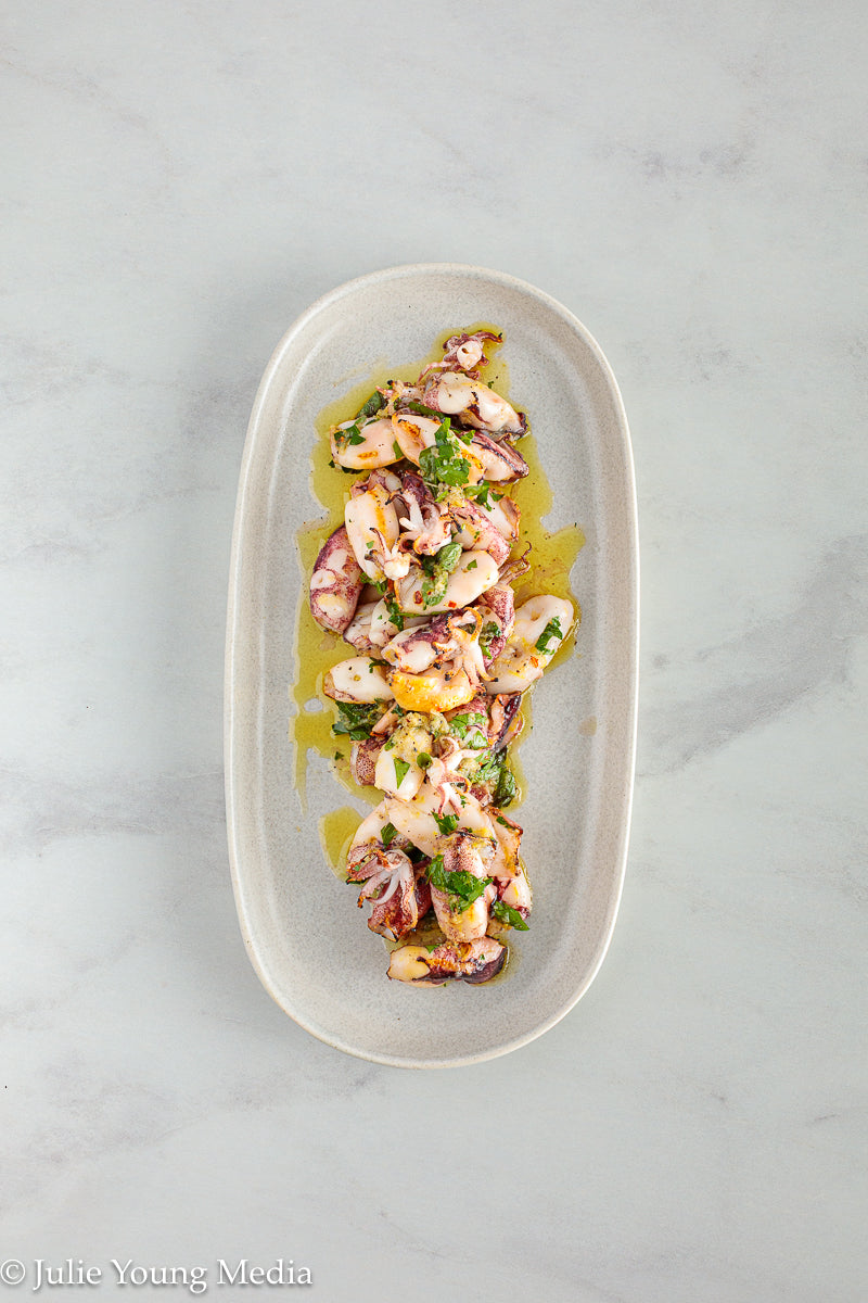Grilled Squid with Lemon Herb Dressing