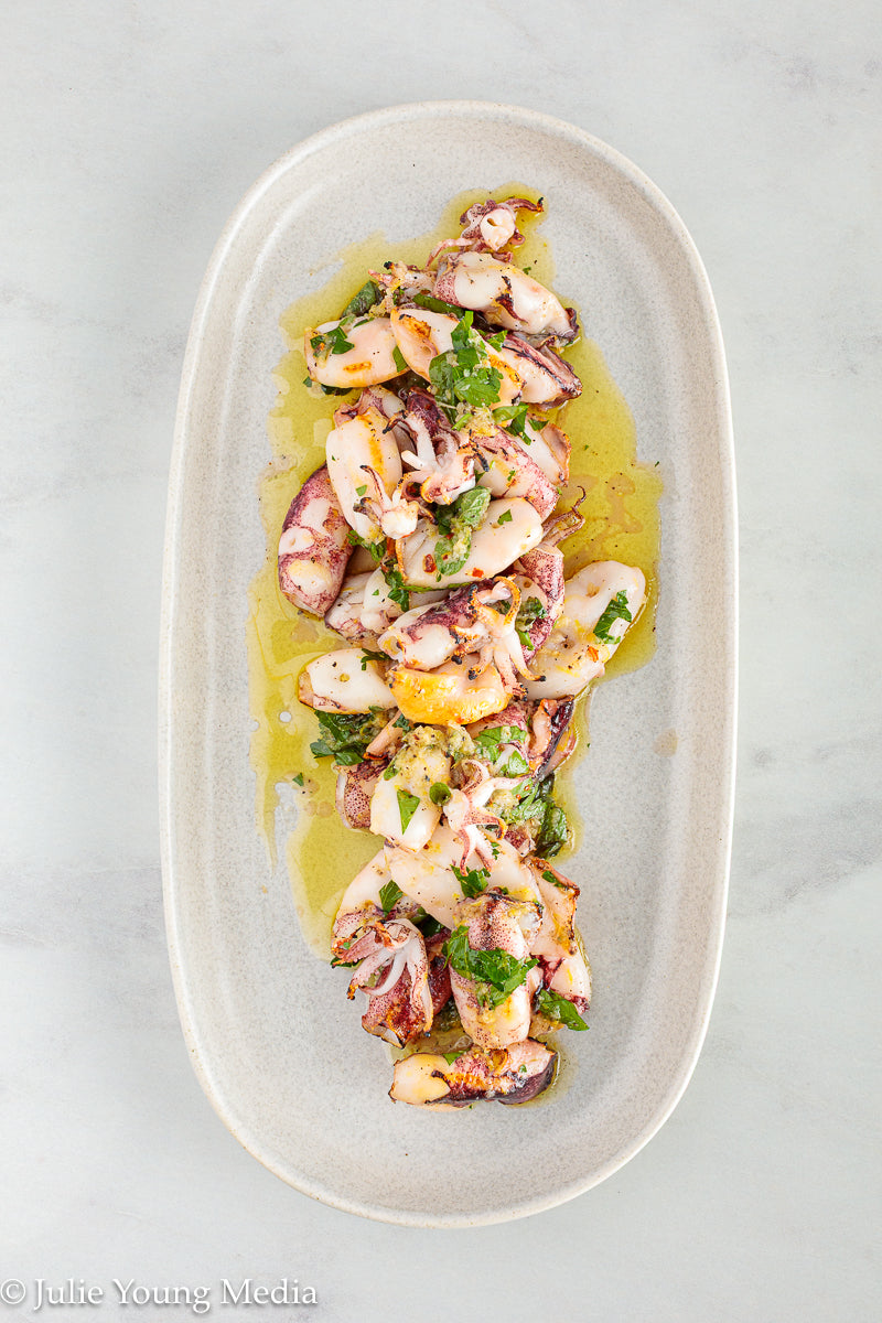 Grilled Squid with Lemon Herb Dressing