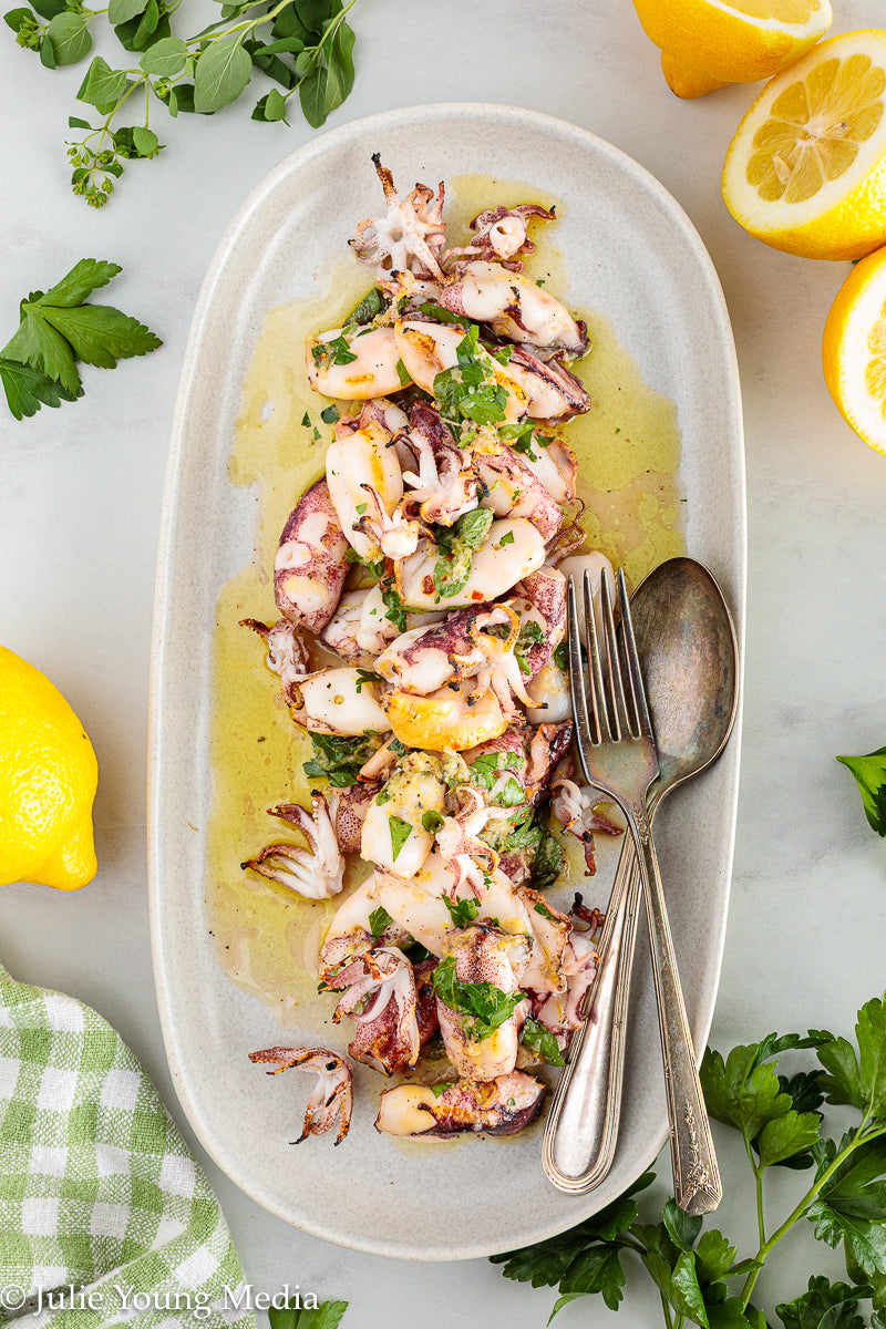 Grilled Squid with Lemon Herb Dressing