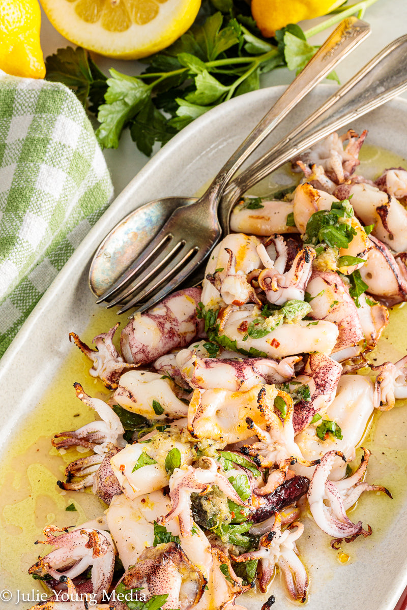 Grilled Squid with Lemon Herb Dressing