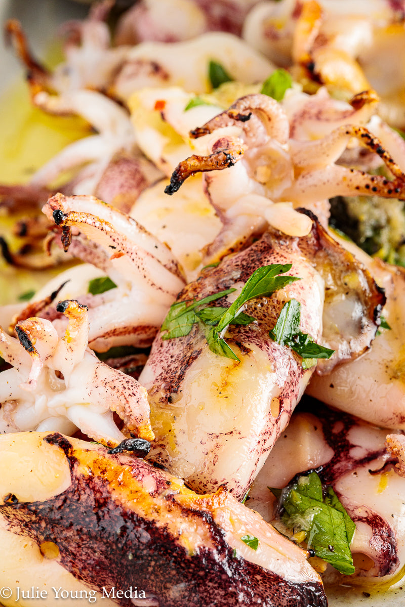 Grilled Squid with Lemon Herb Dressing