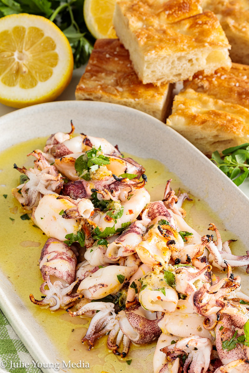 Grilled Squid with Lemon Herb Dressing