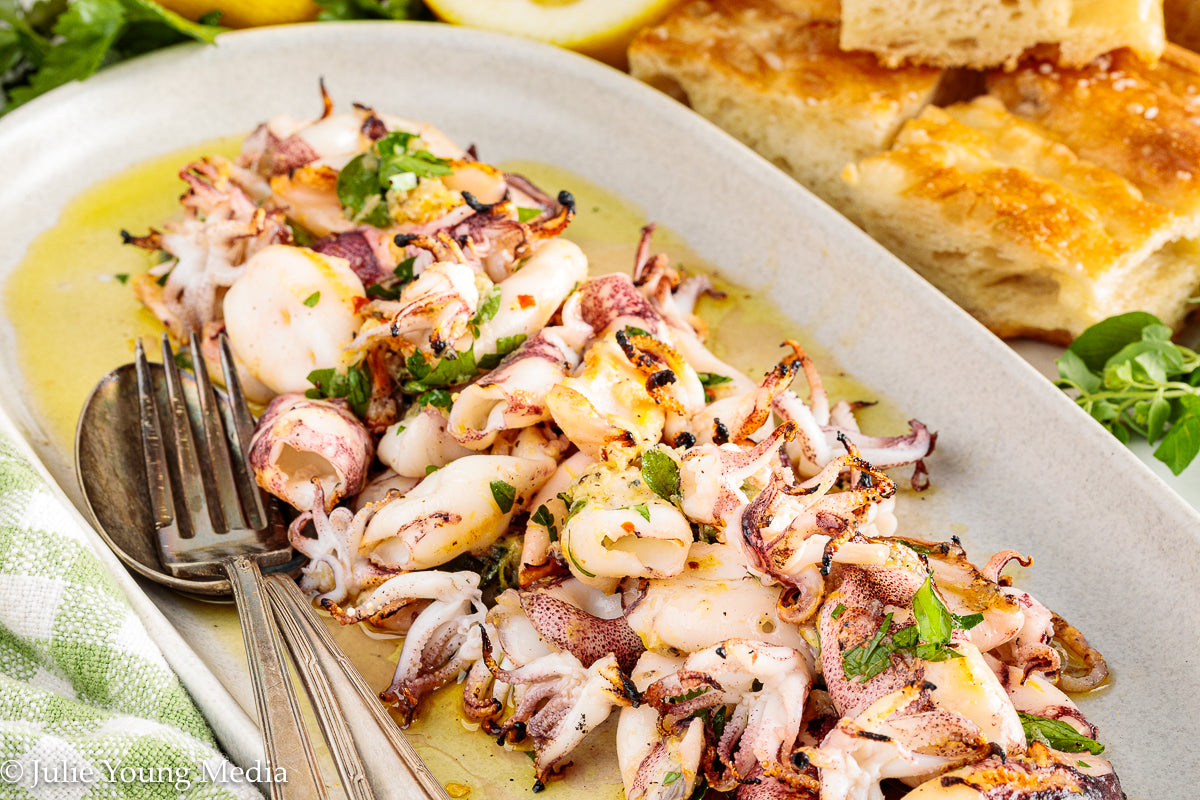 Grilled Squid with Lemon Herb Dressing