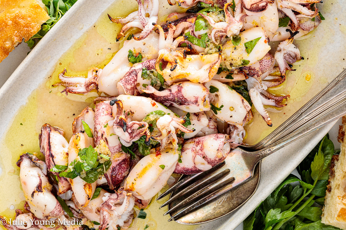Grilled Squid with Lemon Herb Dressing