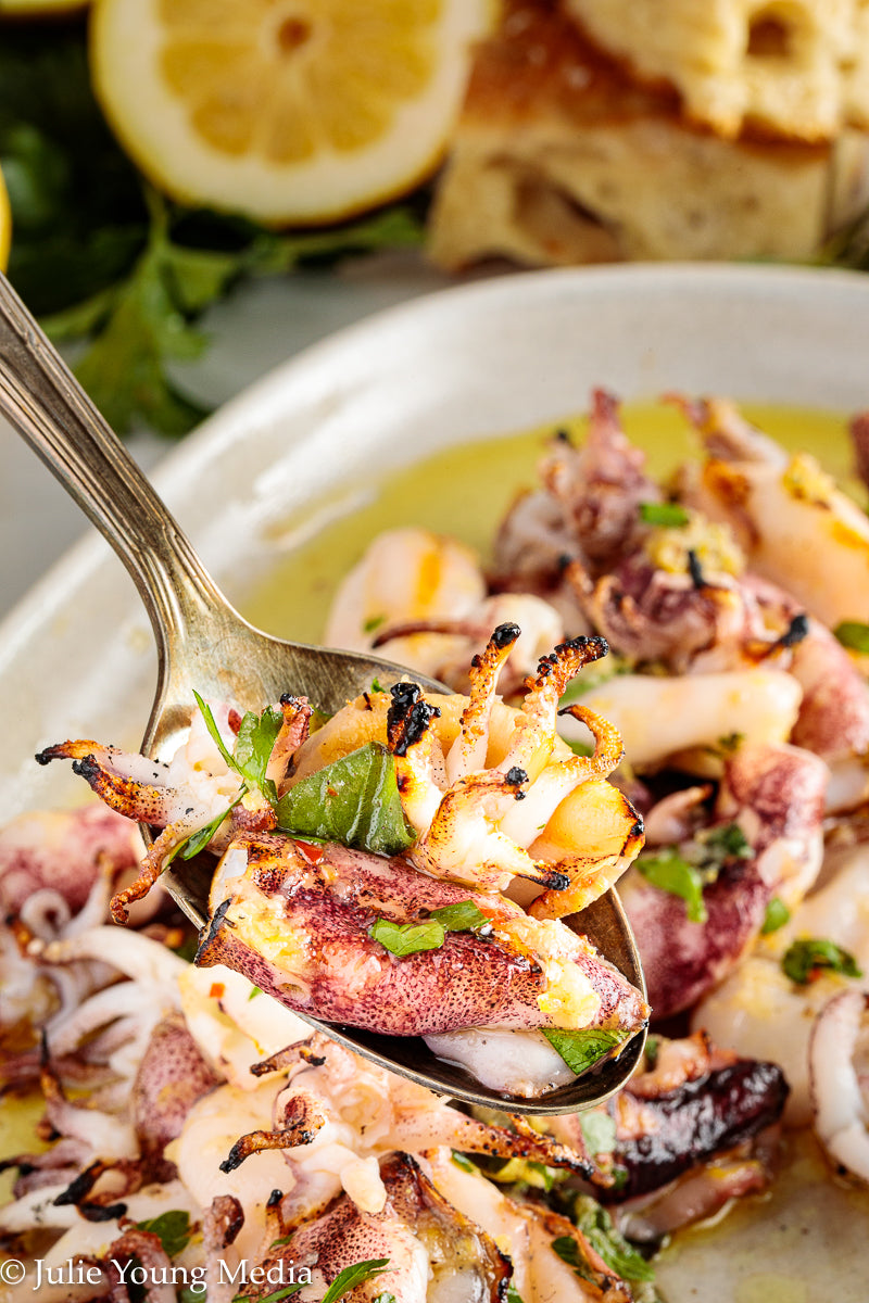 Grilled Squid with Lemon Herb Dressing