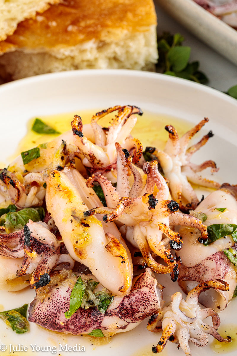 Grilled Squid with Lemon Herb Dressing