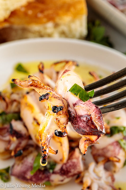 Grilled Squid with Lemon Herb Dressing