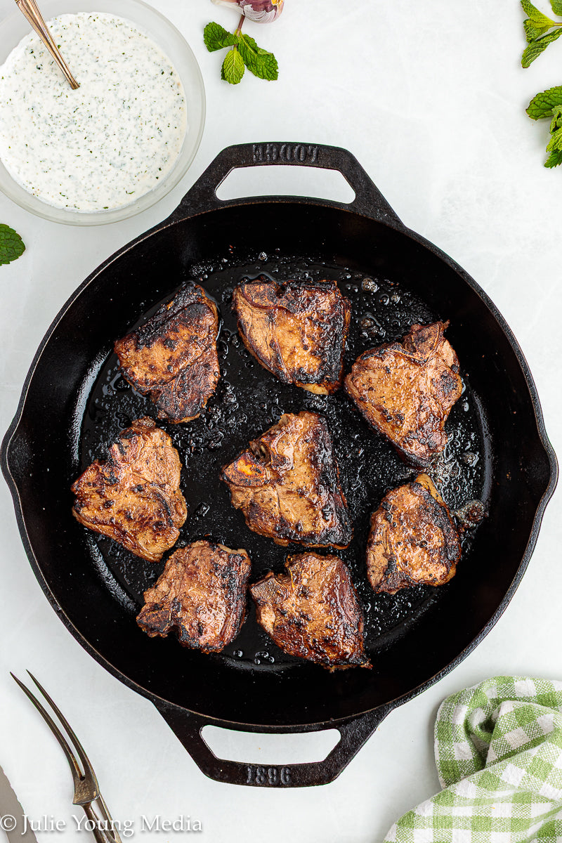 Cumin-Spiced Lamb Loin Chops with Mint Yogurt Drizzle