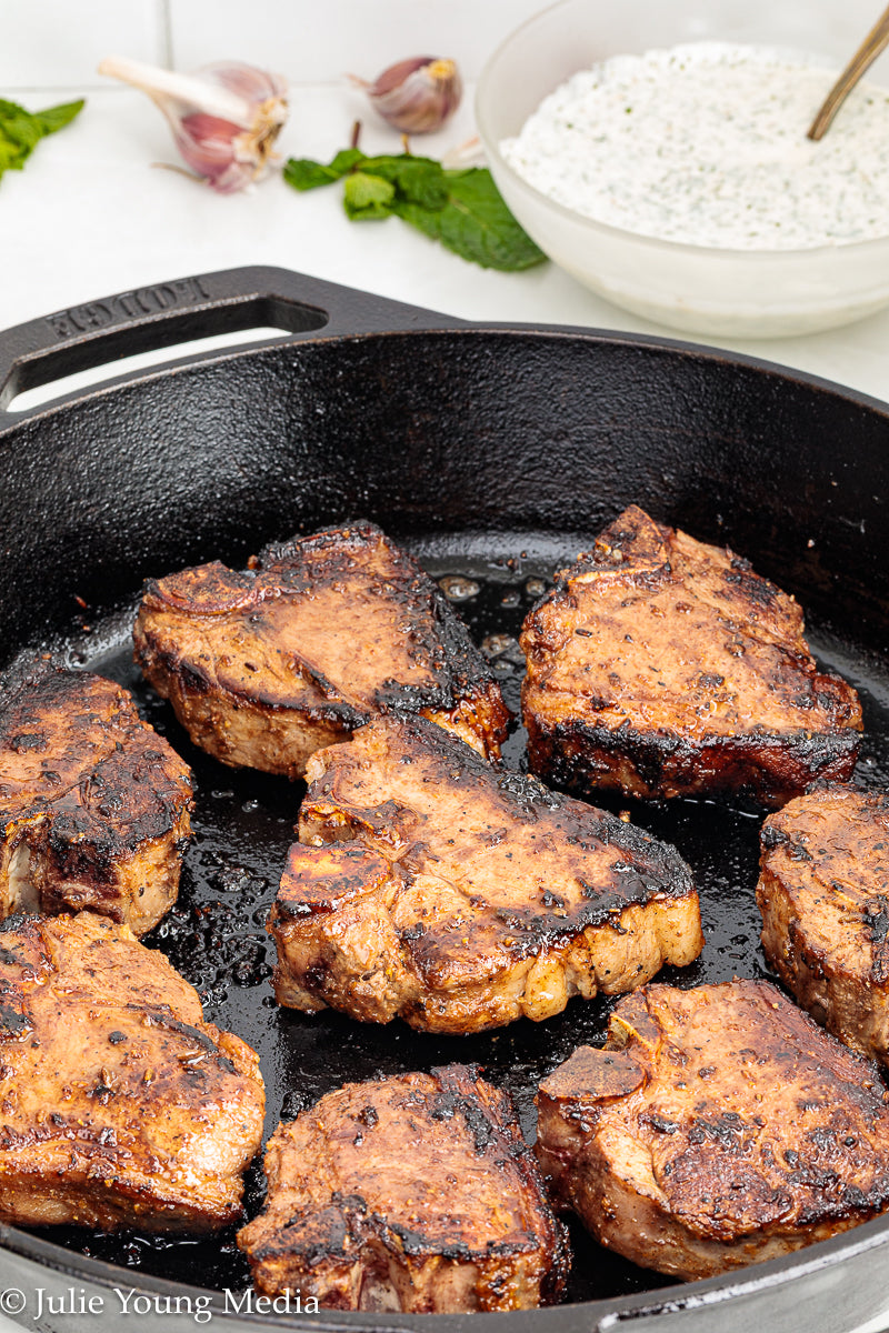 Cumin-Spiced Lamb Loin Chops with Mint Yogurt Drizzle