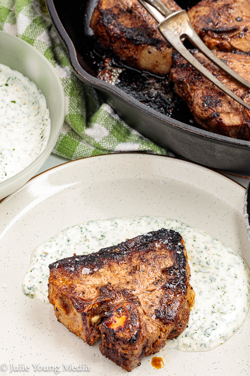 Cumin-Spiced Lamb Loin Chops with Mint Yogurt Drizzle