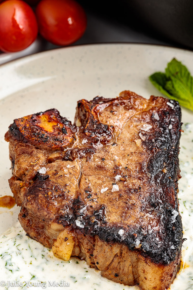 Cumin-Spiced Lamb Loin Chops with Mint Yogurt Drizzle