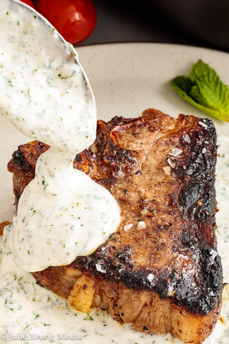 Cumin-Spiced Lamb Loin Chops with Mint Yogurt Drizzle