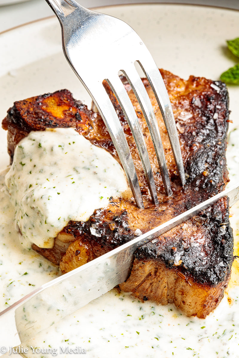 Cumin-Spiced Lamb Loin Chops with Mint Yogurt Drizzle